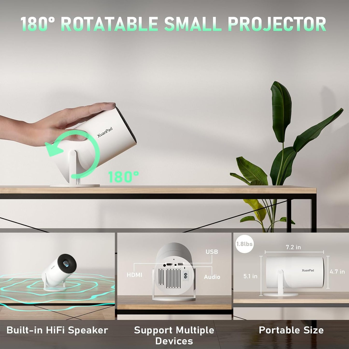 Portable Projector with WiFi 6 and Bluetooth